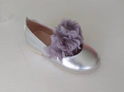 Silver Shoes with Purple Ruffles