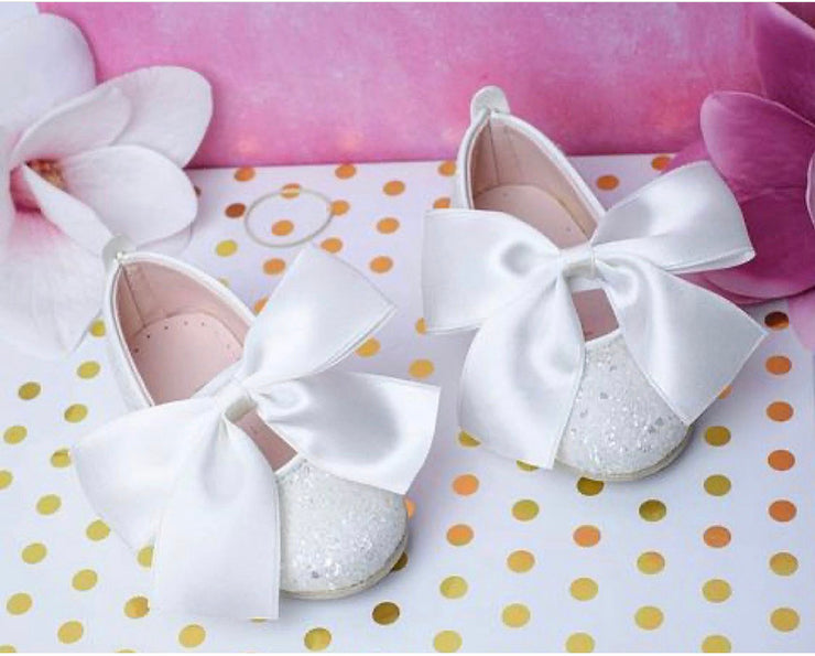 Sparkly White Shoes with Bow